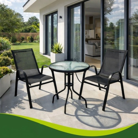 Set mobilier gradina, masa rotunda si 2 scaune, metal/sticla, pentru balcon, terasa, exterior, negru [13]