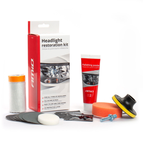 ARTICOLE AUTO - Kit pentru restaurare faruri auto, bureti, pasta, discuri abrazive, protectie UV, usor de utilizat