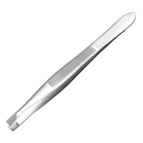 Penseta pentru sprancene, otel inoxidabil, lungime 8.5 cm, varf oblic, argintiu [11]