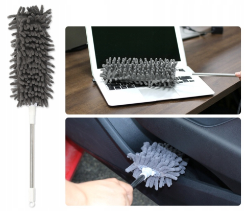 Set pamatuf pentru praf cu maner telescopic extensibil, 3 capete din microfibra lavabila, flexibil, pentru mobilier, tavan, aer conditionat si spatii greu accesibile, gri, 83-250 cm [10]