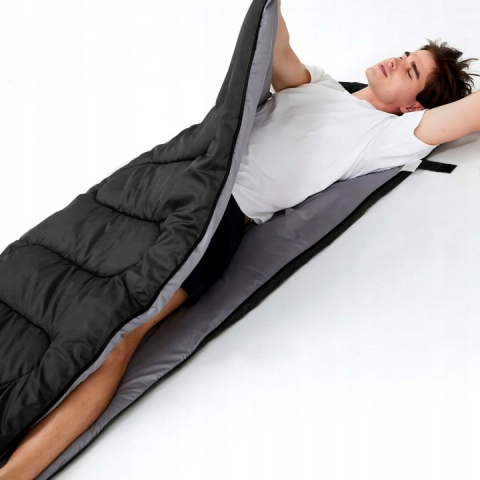 Sac de dormit pentru camping, drumetii, 2 in 1, impermeabil, poliester, 210 x 75 cm, negru, husa transport [5]
