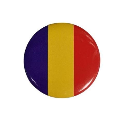 Insigne - Insigna Dactylion, model steag Romania, rotunda, diametru 58 mm, metal, multicolor