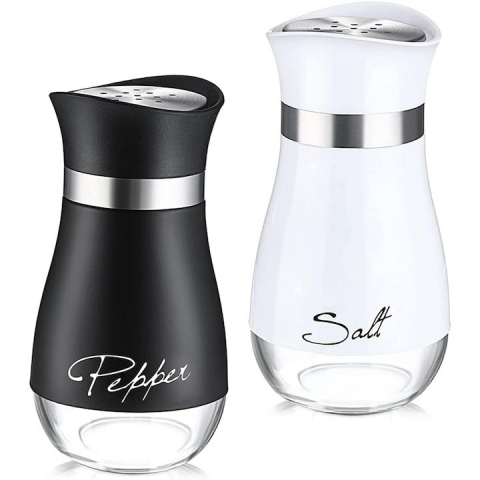 Set 2 recipiente pentru sare/piper, otel inoxidabil si sticla, 16 x 8 x 15 cm, alb/negru [7]