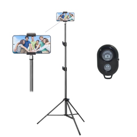 ECHIPAMENTE FOTO - Trepied reglabil pentru telefon 200 cm cu suport smartphone din ABS reglabil si telecomanda Bluetooth, deschidere maxima 9 cm, pentru vlogging, streaming si fotografie