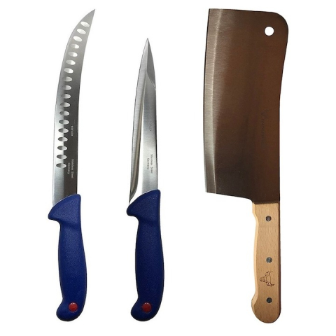 Cutite si tacamuri - Set profesional de macelarie, 2 cutite otel carbon, injunghiat, transat, degresat, satar