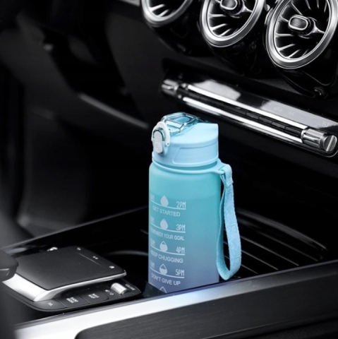 Set 3 sticle de apa, cu pai, 2000 ml / 900 ml / 300 ml, pentru sport, fara BPA, albastru/mov [3]