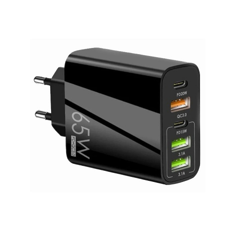Incarcatoare telefoane - Incarcator cu 5 porturi, 2 x Type-C, 3 x USB, incarcare rapida, 65 W, universal, negru