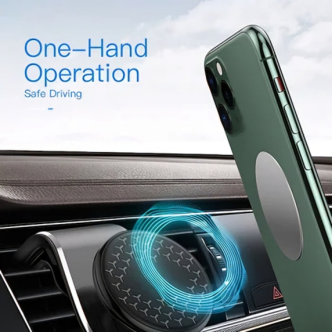 Suport auto pentru telefon, prindere pe grila de ventilatie, magnetic, reglabil 360°, negru [2]