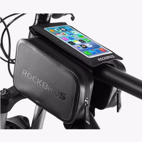 Geanta pentru bicicleta, impermeabila IPX6, husa pentru telefon, diagonala max 6", negru [8]