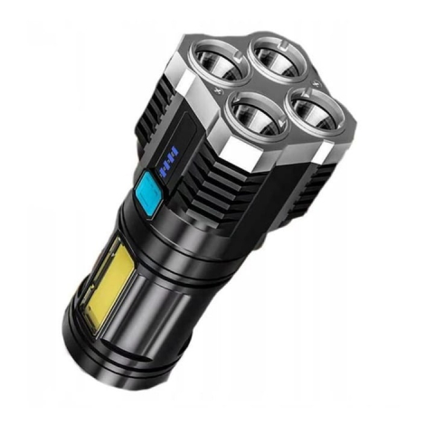 SPORT ȘI ACTIVITĂȚI - Lanterna portabila, 5 LED-uri, 4 moduri de iluminare, cablu Micro-USB inclus, ABS, baterie 1200 mAh, rezistenta la apa, negru