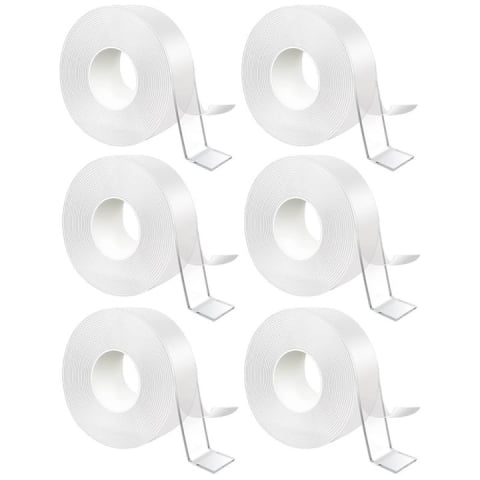 CASA & GRADINA - Set 6 benzi dublu adezive transparente, 5 metri pe rola, siliconice, flexibile, rezistente la apa, reutilizabile, nu lasa urme, aplicabile pe diverse suprafete