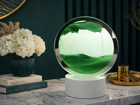 Lampa decorativa cu nisip in miscare, efect relaxant 3D, LED, verde, pentru living si dormitor, 19 x 10 cm [2]