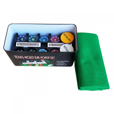 Set Poker Texas 200 jetoane numerotate,accesorii si carti incluse,cutie metalica depozitare - Multicolor [1]