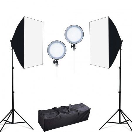 ECHIPAMENTE FOTO - Kit de 2 softboxuri, cu 2 trepiezi reglabili 200 cm, 2 panouri LED Bi color, de 45W, temperatura culorii reglabila, geanta de transport inclusa
