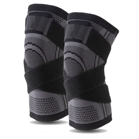 SPORT ȘI ACTIVITĂȚI - Set 2 x Genunchiera elastica, marime L, protectie accidentari, tip bandaj, negru/gri