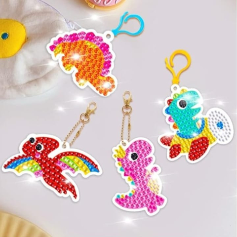 Set brelocuri cu diamante pentru copii, dinozauri, 15 modele, accesorii incluse, multicolor [4]