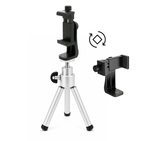 ECHIPAMENTE FOTO - Mini trepied extensibil din aluminiu pentru telefon cu suport rotativ, montura 1/4 inch, 13.5–19.5 cm, suport smartphone cu prindere prin surub