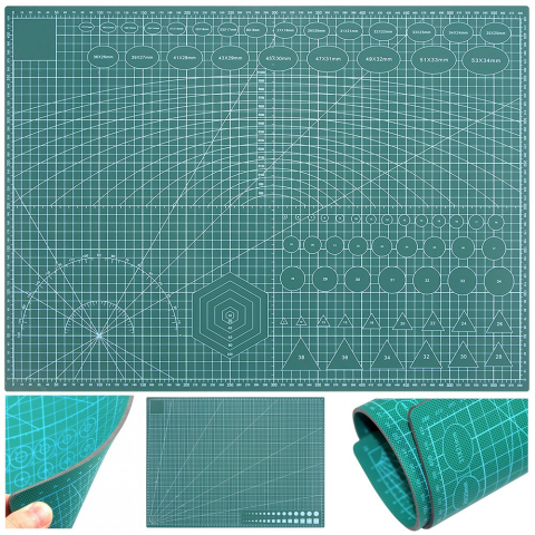 Placa pentru taiere precisa, modelare, fata-verso, cu auto-vindecare A2, 45 x 60 cm, scara clar vizibila, verde [7]