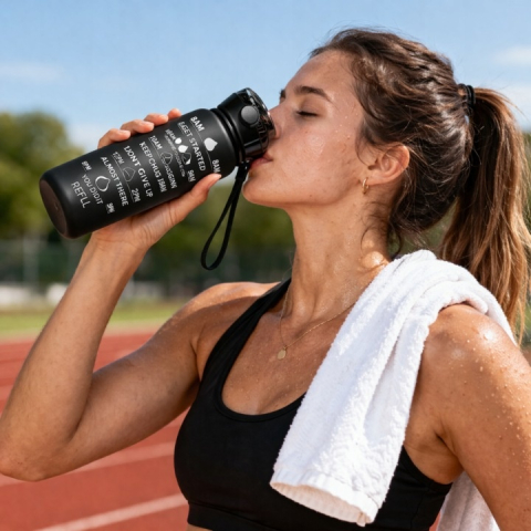 Set 3 sticle de apa, mesaje motivationale, plastic, pai, 2000 ml, 900 ml, 300 ml, fara BPA, negru [6]