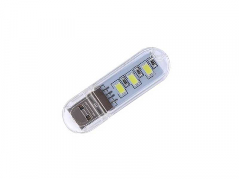Iluminat LED - Mini lampa USB cu 3 LED-uri, portabila, lumina calda, carcasa transparenta