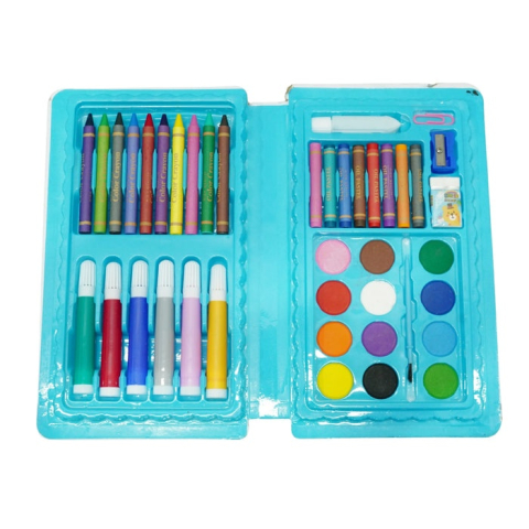 Set pentru copii, pictura si desen, tip penar, model elefant, 42 piese, carioci, acuarele, creioane, 24.3 x 13 x 3 cm, albastru [8]