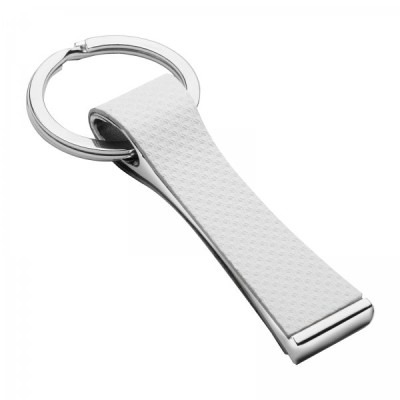 Breloc - Breloc elegant din metal cu piele ecologica, argintiu, cu inel pentru chei, 8.7 x 3.2 x 1.1 cm, cutie inclusa