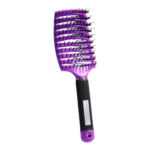 Perie de par, design curbat, peri de mistret/nylon, maner antiderapant, masaj pentru scalp, 24.5 x 6.5 cm, negru/mov [3]
