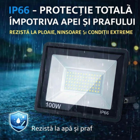 Proiector LED impermeabil 100W, 6000K, exterior, IP66, 220V, iluminare puternica pentru curti si spatii industriale [1]