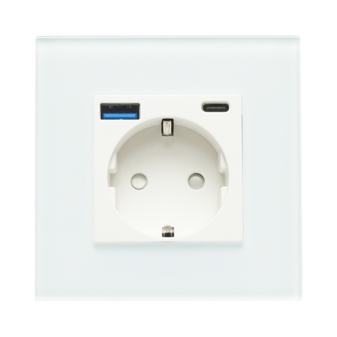 Priza Schuko, USB A si USB C, 220V, 16A, rama sticla, incarcare rapida 20 W, 8.6 x 8.6 x 3.4 cm, alb [4]