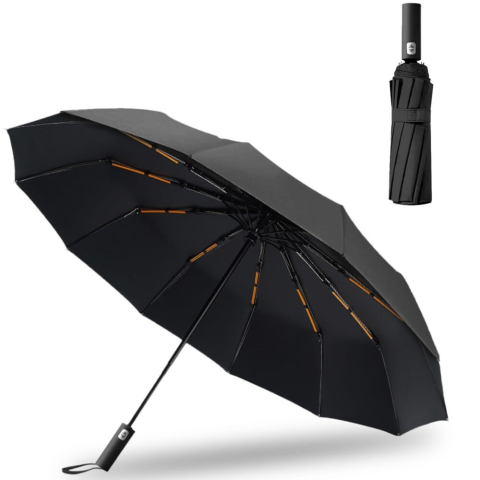 CASA & GRADINA - Umbrela, deschidere automata, protectie UV 50+, pliabila, 12 spite, diametru 105 cm, negru