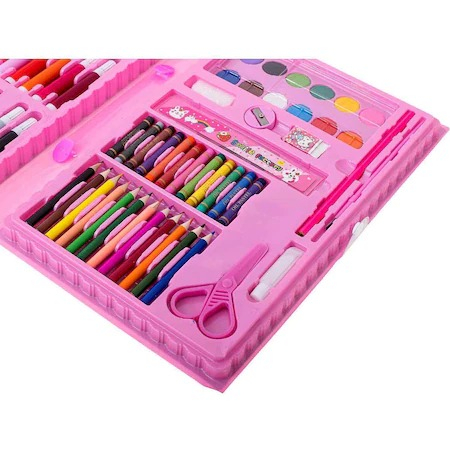 Set,trusa completa pentru copii,desenat,colorat si pictat,86 piese,trusa inclusa - Roz [3]