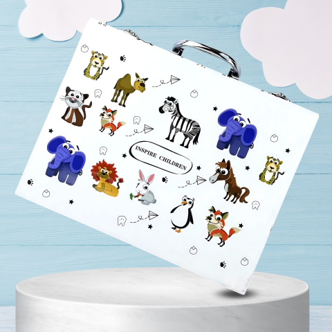 Set de pictura si desen pentru copii, 68 piese, valiza pentru depozitare, carte de colorat, ascutitoare, radiera, markere, pensule, creioane, palete pentru amestecarea culorilor, acuarele, multicolor [3]