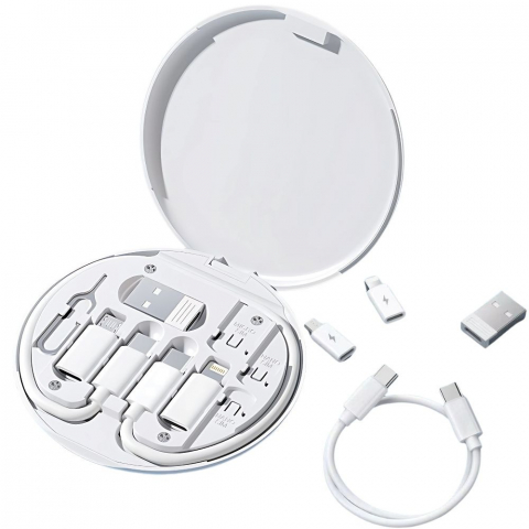 Set cabluri de date multifunctionale, adaptoare USB-C/Tip Lightning/USB-A/Micro-USB, portabil, alb [11]