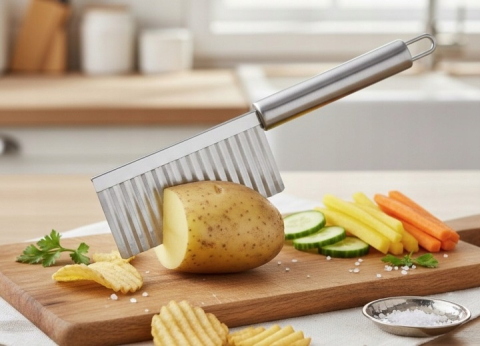 Cutit zimtat pentru cartofi, legume, otel inoxidabil, maner plastic, 22.5 x 6 cm, argintiu [11]