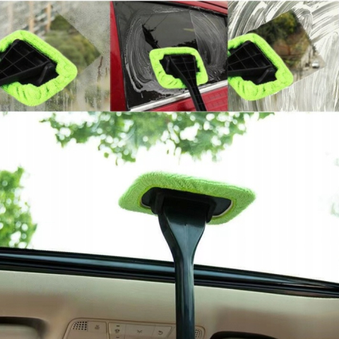 Stergator auto pentru parbriz, geamuri, din microfibra si plastic, laveta detasabila, maner ergonomic, verde [5]