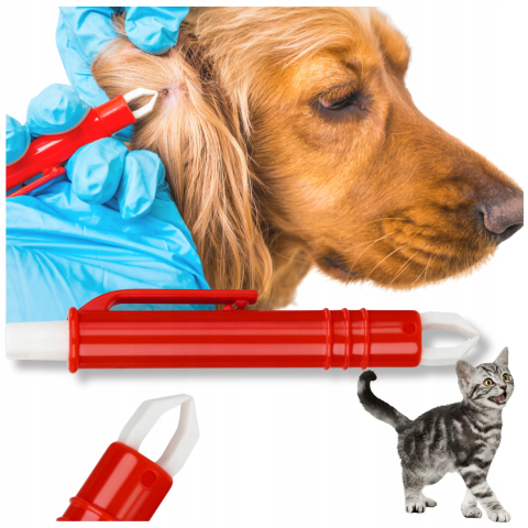 Penseta pentru extragerea capuselor, 9 x 1 cm, plastic, usor de utilizat, ideala pentru caini si pisici, rosu [6]