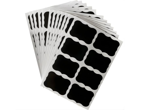 CASA & GRADINA - Set 192 etichete autoadezive, marker alb inclus, PVC, reutilizabil, 5.5 x 3.5 cm, universal, pentru plastic, metal, sticla, negru