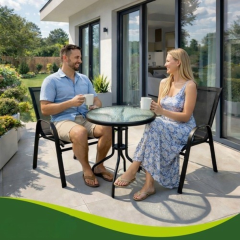 Set mobilier gradina, masa rotunda si 2 scaune, metal/sticla, pentru balcon, terasa, exterior, negru [12]