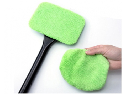 Stergator auto pentru parbriz, geamuri, din microfibra si plastic, laveta detasabila, maner ergonomic, verde [13]