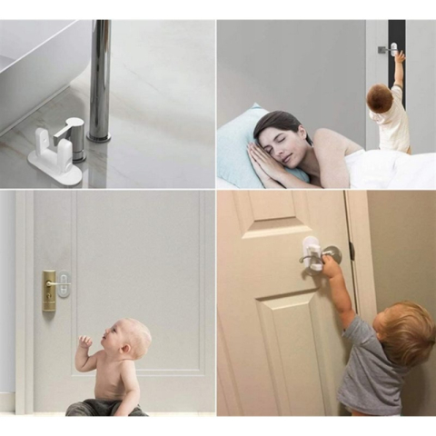 Set 2 bucati sistem de siguranta pentru copii, blocare maner, ABS, autoadeziv, montare pe usi, ferestre, 12 x 5 x 7.5 cm, alb [13]