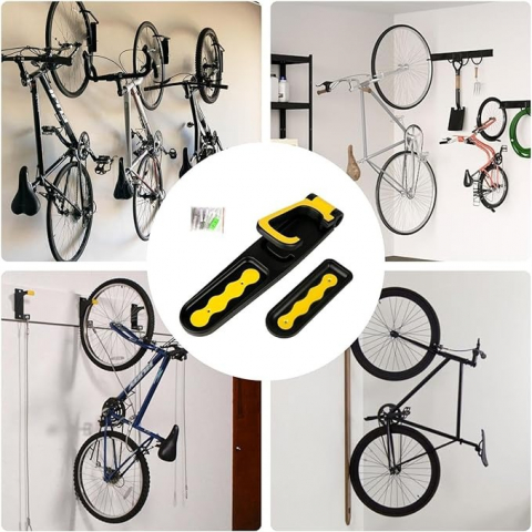 Suport pentru bicicleta, montare pe perete, 35 cm, negru/galben [5]