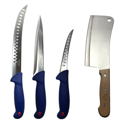 Cutite si tacamuri - Set profesional de macelarie, dezosat, injunghiat, transat, filetat, 3 cutite, satar