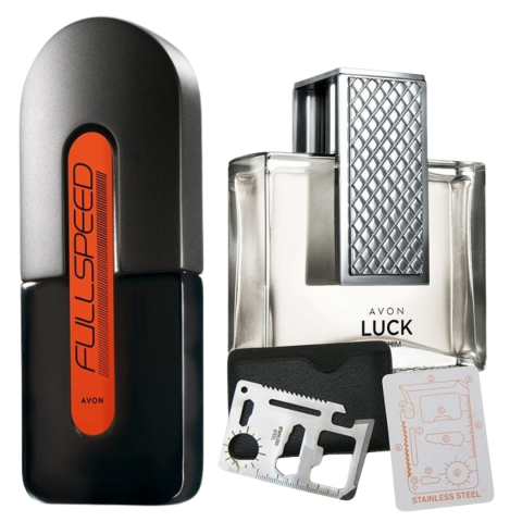 Set Ingrijire barbati - Set apa de toaleta Full Speed pentru El 75 ml, apa de toaleta Luck pentru El 75 ml, card multifunctional de supravietuire, otel inoxidabil