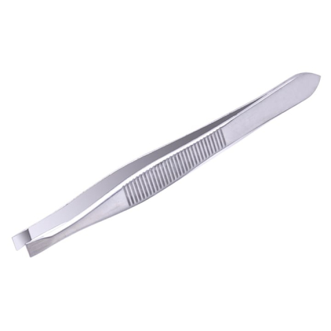 Penseta pentru sprancene, otel inoxidabil, lungime 8.5 cm, varf oblic, argintiu [10]