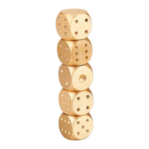 Set 5 zaruri, aliaj de aluminiu, pentru jocuri de noroc sau de societate, 16 mm, auriu, cutie inclusa [5]