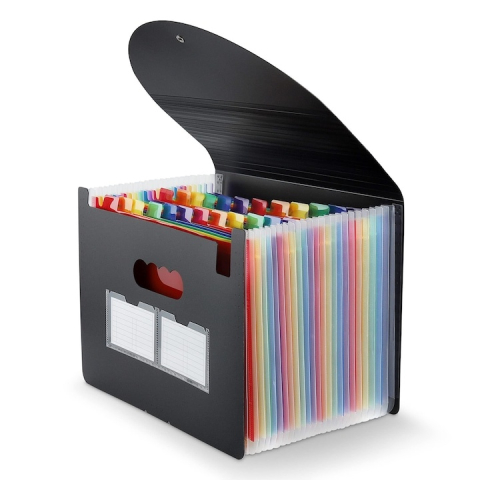 Mapa pentru documente A4 cu 25 compartimente, organizator portabil cu etichete multicolore, capacitate mare, polipropilena rezistenta, 24 x 33 x 3 cm, negru [1]