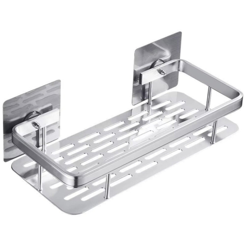 Raft suspendat pentru baie si bucatarie, montare cu suport adeziv, stil modern, otel inoxidabil, 30.5 x 13 x 5.5 cm, argintiu [14]