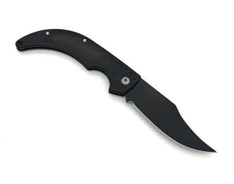 Briceag pliabil, pentru supravietuire, camping, drumetii, multifunctional, otel inoxidabil, lungime 15 cm, maner curbat, ergonomic, negru [4]