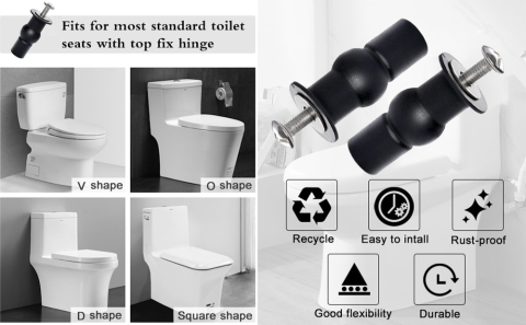 Set 2 suruburi pentru fixare capac de toaleta, universale, otel inoxidabil/cauciuc, 48 mm, negru [2]