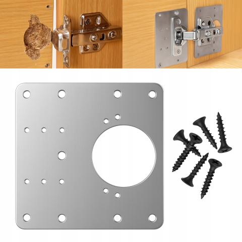 Placa pentru reparatii balamale, otel inoxidabil, 6 suruburi, 9 x 9 cm, universala, argintiu [5]